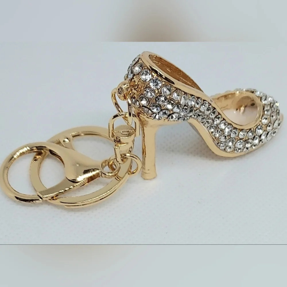 Reinstone Shoe Keychain Charm With Coordinating Velvet Pouch & Gift Purse~Pink - Picture 5 of 8